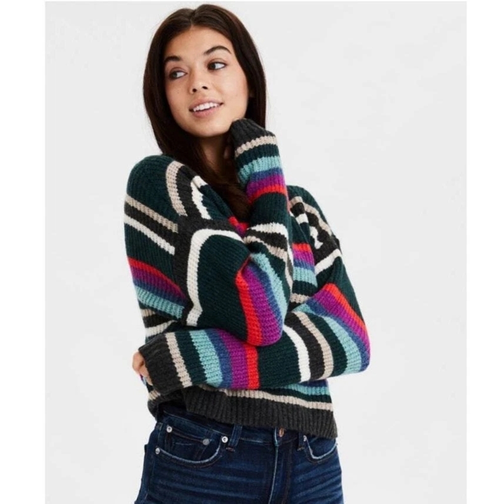 American Eagle Outfitters Multicolor Striped Crew Neck Sweater